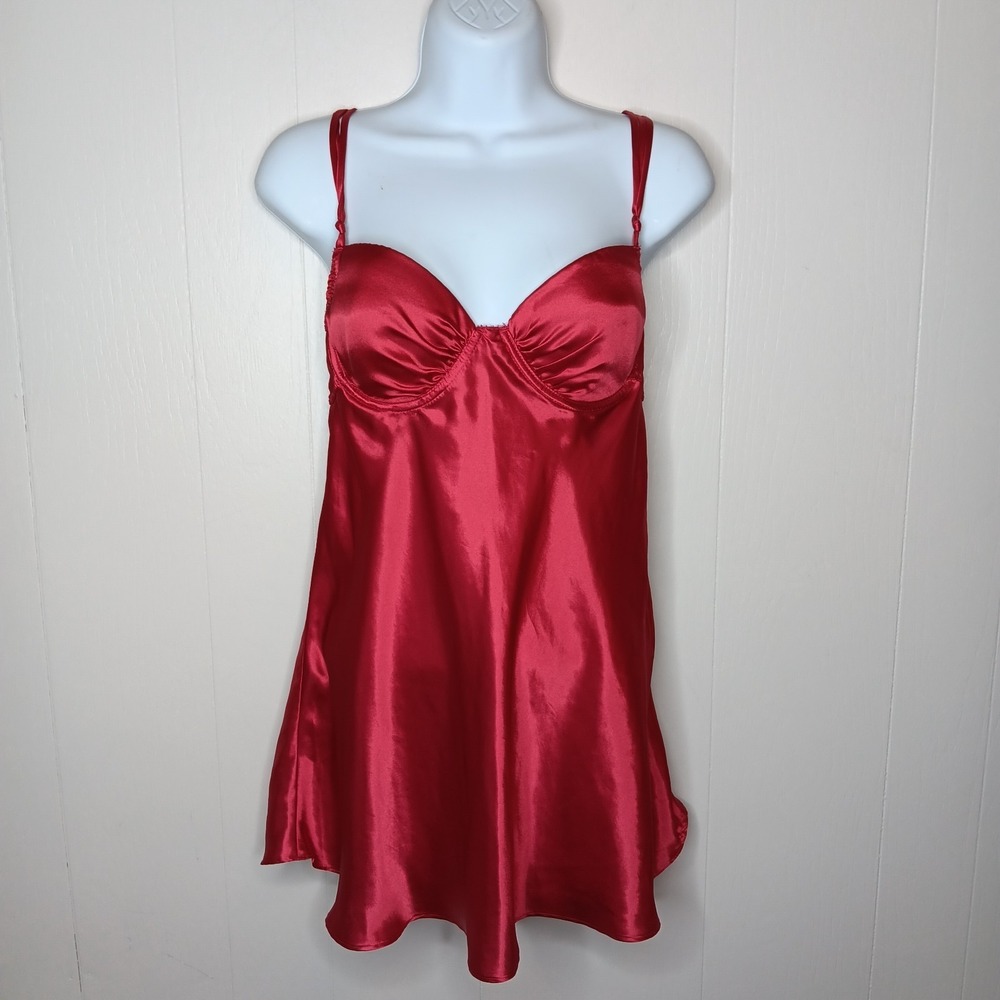 Gilligan & O'Malley Luxe Chemise Nightgown Womens L Red Satin Babydoll Lingerie
